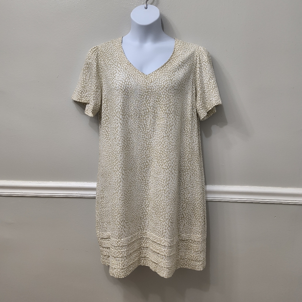 Nicole Miller Original Women's Linen Blend Casual Dress Beige White XL Preppy